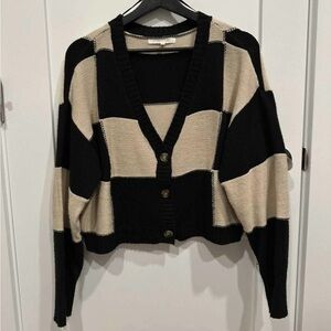 Colorblock Beige and Black Cardigan - Women’s XL